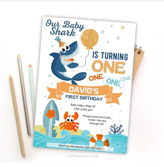 Summer Shark Invitation | Printable Shark Birthday Invitation Template for Instant Download | Digital File | E583 Il_570xn