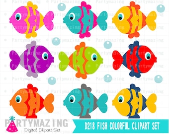 Fish Clipart Set Hand-Drawn Under The Sea Graphics Colorful Ocean Clip Art E044