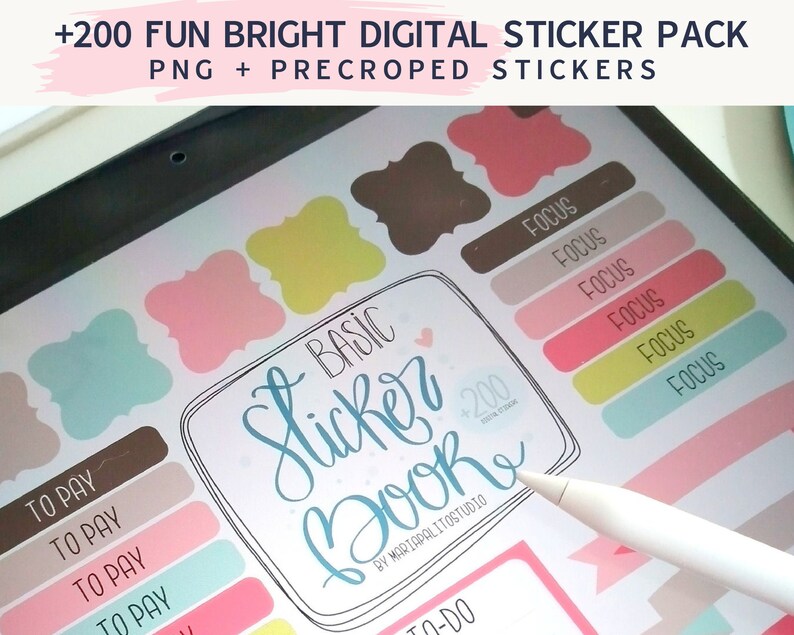 Fun Bright 200 Goodnotes Sticker Pack for Goodnotes or Etsy