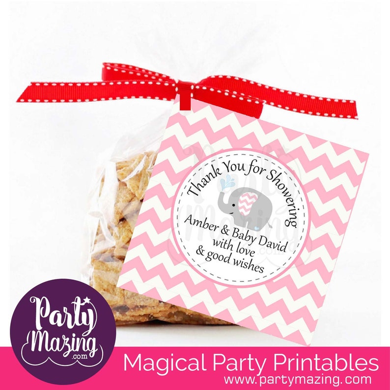 Editable Thank You Elephant Tags Printable Girl Baby