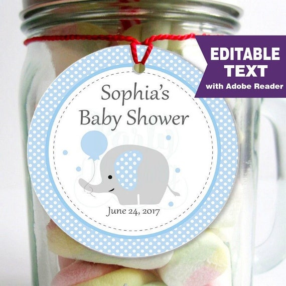 Printable Baby Blue Elephant Tags for Baby Shower Party Favor Tag | E138 Il_570xn