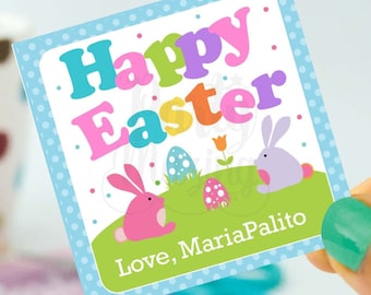 Happy Easter Tag Printable DIY Party Favor Label or Sticker, Editable Spring Tag, Instant Download E040