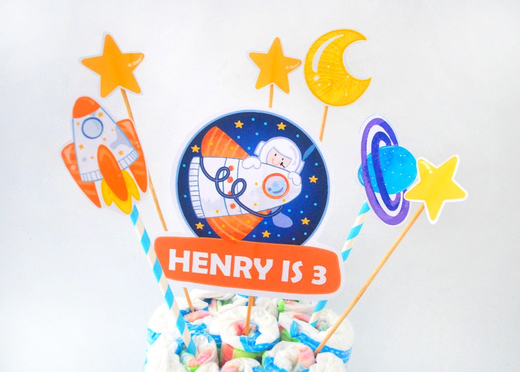 Printable Outer Space Cake Topper Astronaut Birthday Etsy