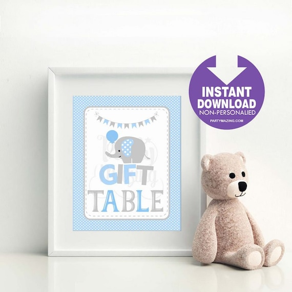 Printable Gift Party Sign Blue And Grey Elephant Baby Shower Gift Printable Gift Party Sign Blue And Grey Elephant Baby Shower Gift