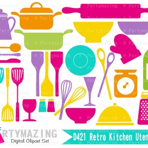 Retro Kitchen Utensils Clipart Set | Colorful Utensils| Happy Kitchen Tools | Cooking Lover | Foodie | PK13 | E357