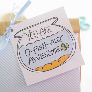 O-Fishally Awesome Printable Fishbowl Gift Tag Hand-Drawn Label You are awesome Party Favor Tag 001H image 5