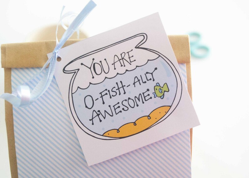 O-Fishally Awesome Printable Fishbowl Gift Tag Hand-Drawn Label You are awesome Party Favor Tag 001H image 5