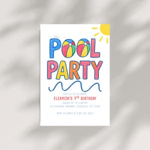 Pool Party Invitation | Editable Swim Kids Pool Birthday Party Evite | End of School Year Bash Invite |  Canva Template Digital Download