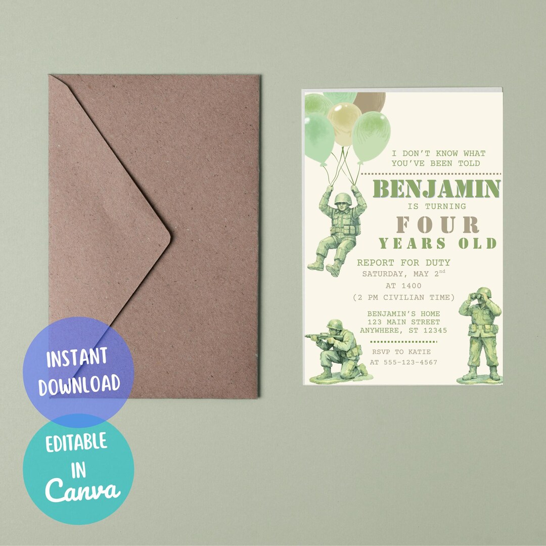 Army Men Birthday Invitation | Toy Soldier Party Invite | Editable ...