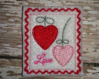 Set of 3 Heart Love Stamp Valentines Valentine Day Feltie Felt Embellishment Bow! Birthday Party