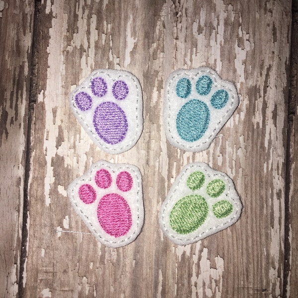 Set of 4 Bunny Rabbit Paw Foot Easter Feltie Felt Embellishment Bow! Birthday Party Felties Bow Parts Pieces Oversized Bunny Feet Planner