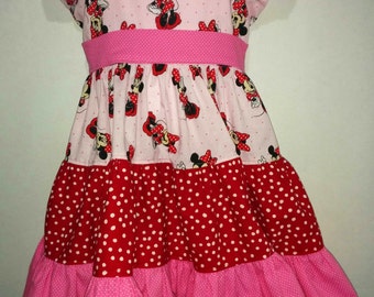 Pink Minnie Mickey Mouse Bow Bowtique Polka Dot Every Day Dress Park Boutique Birthday Party Peasant Dress Girl Outfit! 12 18 2 3 4 5 6 7 8