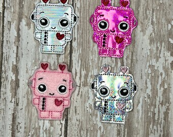 Heart Robot Felties Set of 4 Felts Valentine’s Day Love Fealties Planner Clip Hairbow Decoration Patch Bow Love Bot