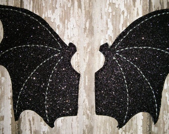 Set of 2 Pairs Halloween Oversized Bat Wings Glitter Feltie Felt Embellishment Bow! Felties Applique Party