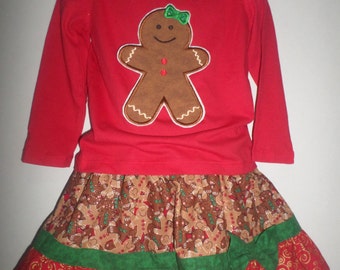 Girls Christmas Winter Gingerbread Man Girl Boutique Birthday Party Skirt Set Outfit! Ginger Bread Baking Cookie Glitter Twirl Skirt