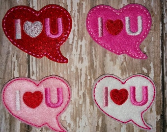 Set of 4 Heart I Love You Conversation Bubble Valentines Valentine Day Feltie Felt Embellishment Bow! Birthday Party