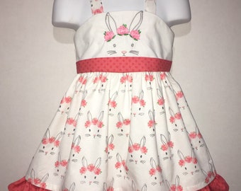 Girls Easter Bunny Dress Vintage Style Bunny Rabbit Boutique Dress Spring Church Dress Toddler Girl Sister Set