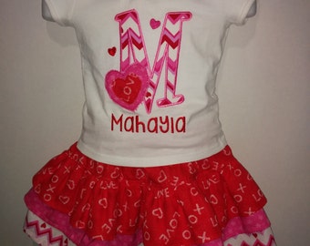 Heart and Chevron Valentine's Day Personalized Boutique Birthday Party Twirl Twirly Skirt Set Girl Outfit! Valentine Valentines