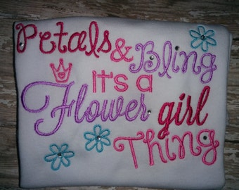 Girls Flower Girl Petals and Bling Wedding Boutique Birthday Party T-Shirt Shirt! Sizes 18 months, 2 ,3, 4, 5, 6, 8, 10, 12