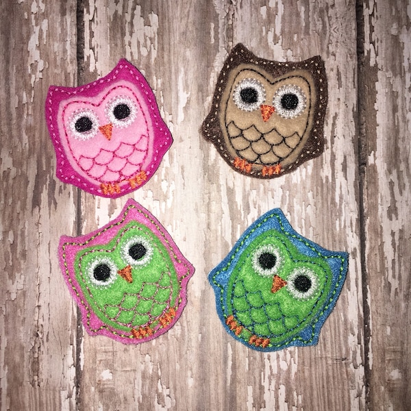 Set of 4 Owl Bird Pink Green Blue Lavender Felties Feltie Felt Embellishment Bow! Brown Owl Fall