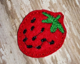 Set of 4 Strawberry Food Fruit Glitter Feltie Felt Embellishment Bow! Felties Applique Party Birtjday Party Summer Planner Clip