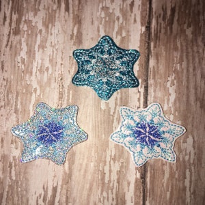 Set of 4 Snowflake Glitter Feltie Felt Embellishment Bow! Felties Applique Party Christmas Winter Flake Snow Ice Flakes