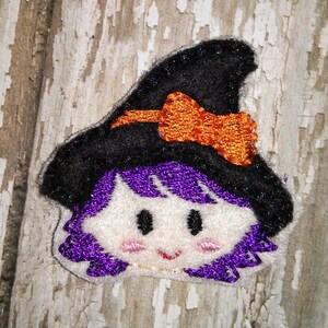 Set of 4 Halloween Cutie Witch Hat Feltie Felt Embellishment Bow Felties Applique Party image 1