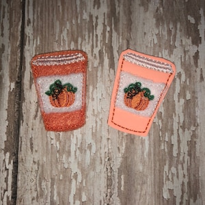 Set of 4 Pumpkin Spice Coffee Latte Harvest Fall Halloween Feltie Felt Embellishment Bow! Felties Applique Party