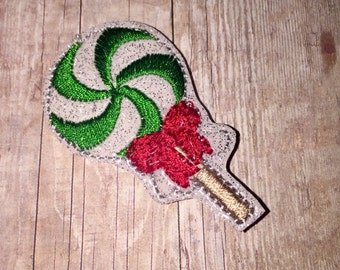 Set of 4 Christmas Candy Lollipop Red and Green Glitter Feltie Felt Embellishment Bow! Felties Applique Party Oversize Oversized Planner