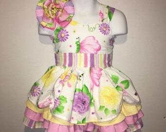 Girls Toddlers GORGEOUS Spring Easter Bugs Dress! Girl Boutique Outfit Dress! Butterfly Flower Donna Dewberry Daisy Kingdom Donna's Garden