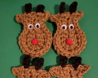 Set of 4 crochet Reindeer Pins . made and ready to ship/  Christmas pins