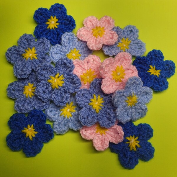 Set of 4 Crochet forget me not pins / crochet flower pins /  flower pins made and ready to ship