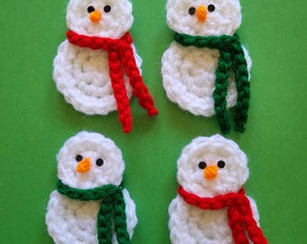 Crochet Snowman Ornaments - snowman appliques- Set of 4 - Christmas Tree Decor