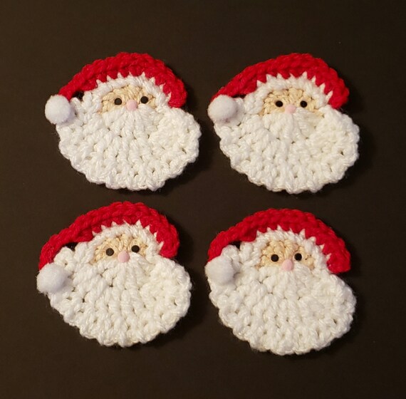Set Of 4 Crochet Santa Ornaments Crochet Christmas Ornaments Etsy