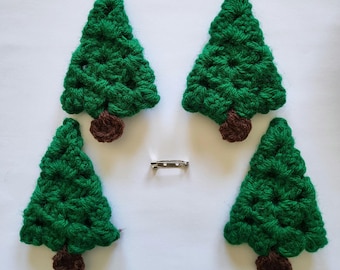 Crochet Christmas Tree Pins - Set of 4