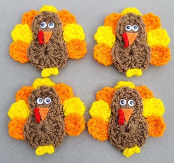 Crochet Turkey Ornaments, Set of 4, Thanksgiving Decor