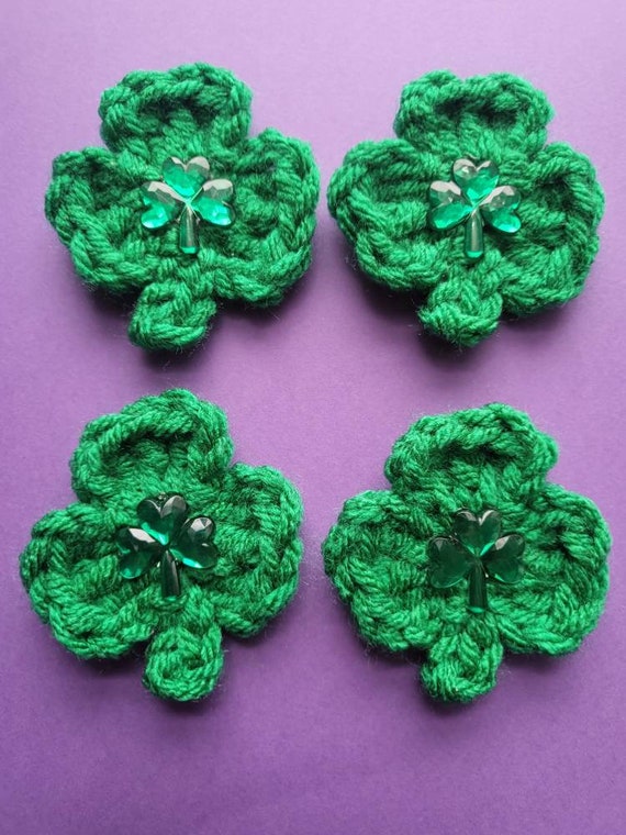 Set of 4 Crochet Shamrock Pins (Made and ready to ship) crochet Pins / St  Patty's day pins shamrock pins