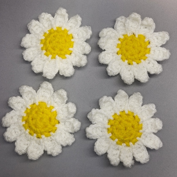Set of 4 Crochet Daisy pins / crochet flower pins /  flower pins made and ready to ship