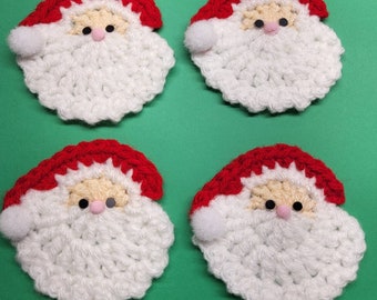 Set of 4 Crochet Santa ornaments / crochet Christmas ornaments / Santa ornaments made and ready to ship