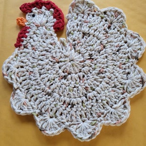 Crochet Chicken Pot Holder , Dishcloth Cotton Trivet Dishcloth