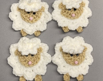 Set of 4 Crochet Sheep pins (Made and ready to ship) crochet sheep.    Easter  pins