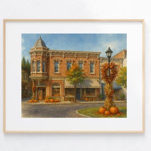Star&#39;s Hallow Aquarell Kleinstadt Inspiriert von Doose&#39;s Markt Herbst Herbst Kürbis Kunstdrucke