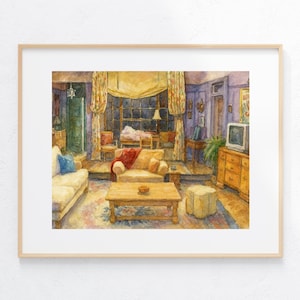 Monica&#39;s Apartment Watercolor Painting NYC Living Room Illustration TV Show Poster Gallery Wall Decor Gift Ideas