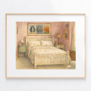 Monica&#39;s Bedroom Watercolor Painting Art Print New York City Apartment Illustration Friends Artwork