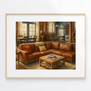 New Girl Living Room Watercolor Painting Art Print TV Show Posters Nick Miller Fan Artwork Schmidt Funny Sitcom Gift Ideas Wall Decor