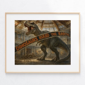 Vintage 1993 Movie Poster Dinosaur Watercolor Painting T-Rex Art Print Cinephile Gift Ideas Wall Decor