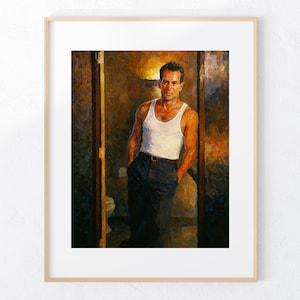Vintage 80s Movie Posters Dir Hard Acrylic Painting Bruce Willis Art Print Fan Artwork Gift Ideas