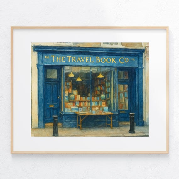 The Travel Book Co Watercolor Painting Art Print England Storefront Illustration Notting Hill Movie Poster RomCom Fan Artwork