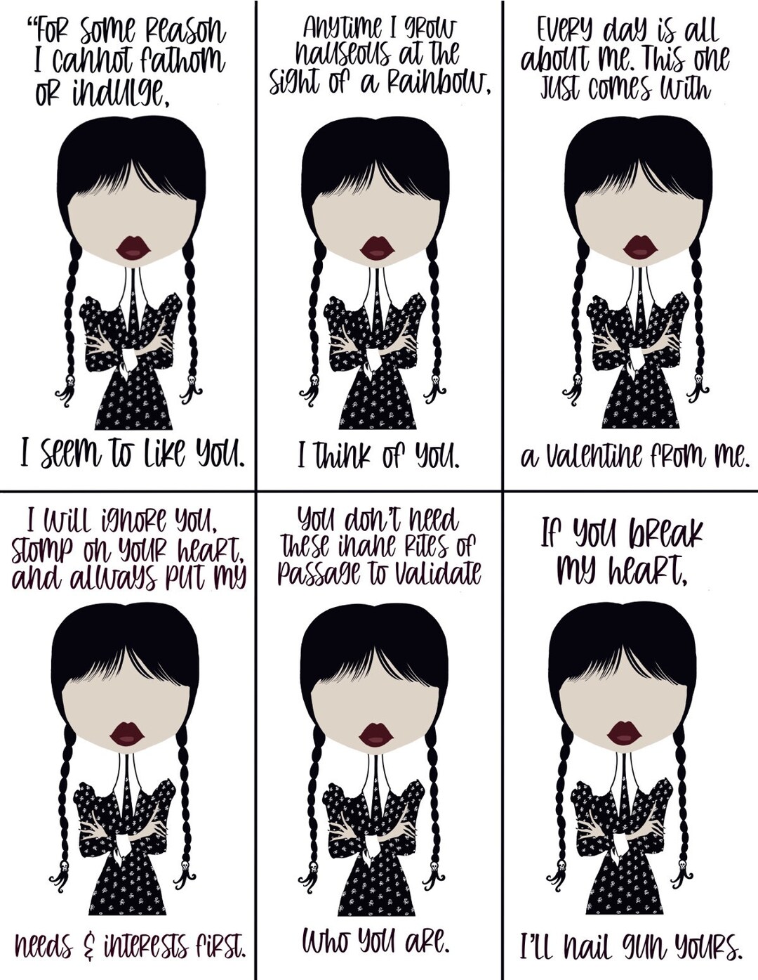 Funny goth valentines cards printable digital download etsy