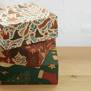 Wizard Themed Set of 3 Wrapping Paper Sheets Witchcraft and Wizardry Gift Wrap Fantasy Artwork Christmas Present Magical Art Paper